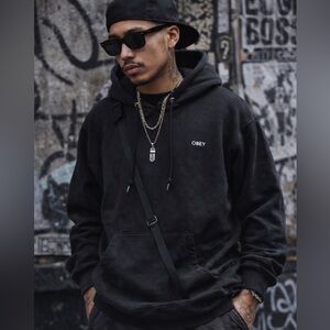 Obey Black Hoodie XS | Minimal Logo Streetwear Skate Y2K Urban Pullover